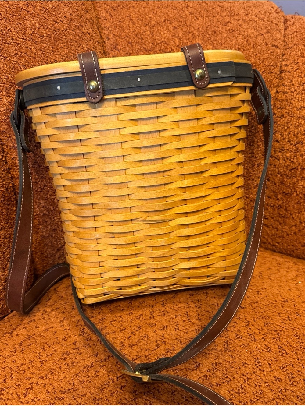 Vintage LONGABERGER SADDLEBROOK Leather WICKER BASKET PURSE LARGE Woman's Bag - Picture 3 of 12